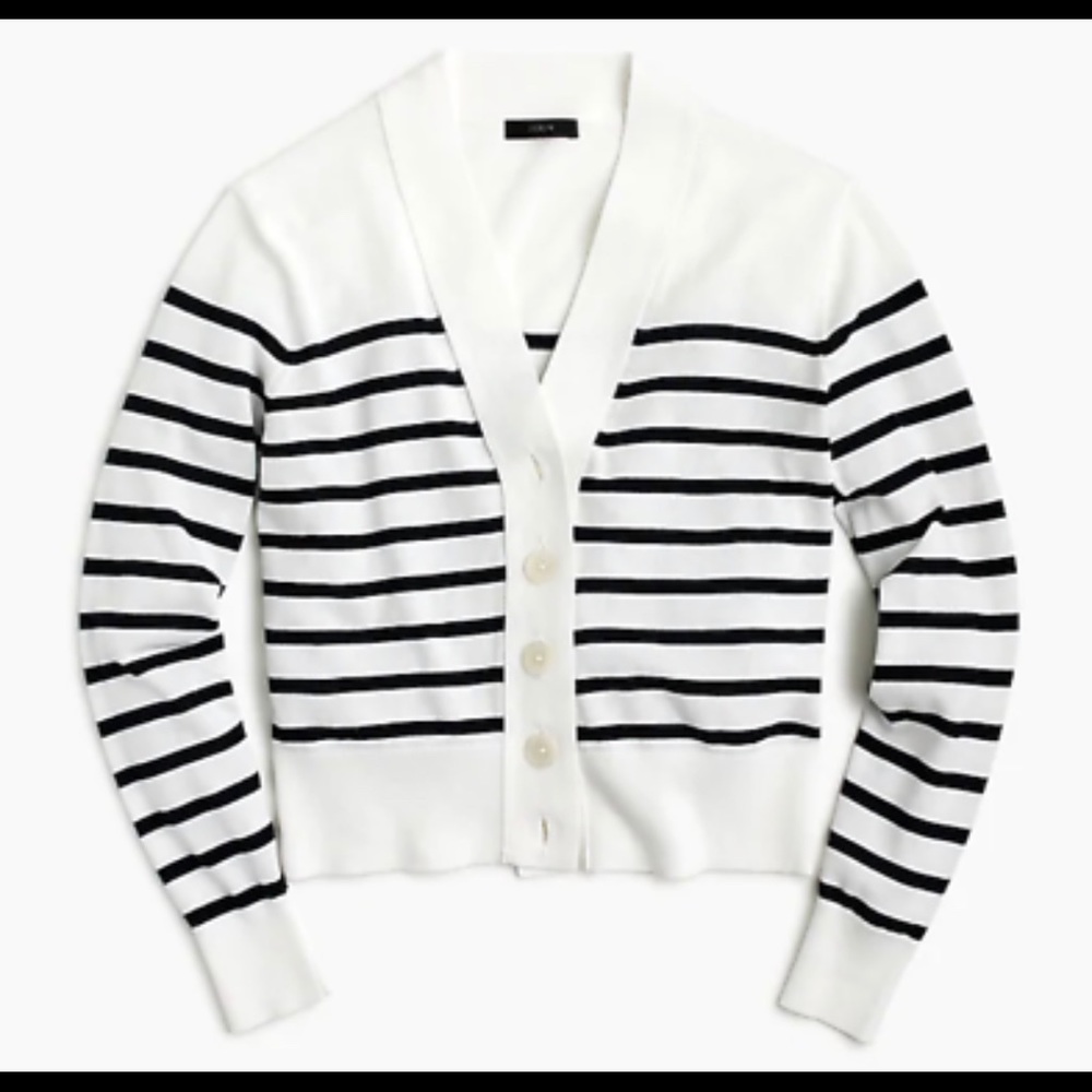 J. Crew Cropped Cardigan in Navy Stripe